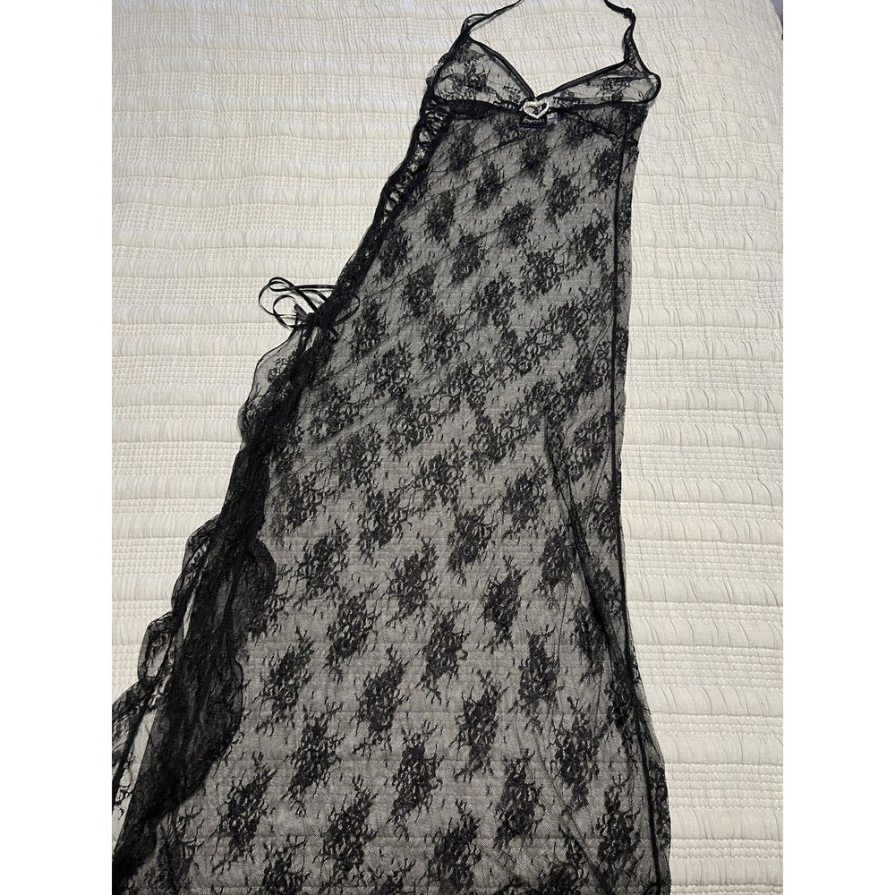 VTG Fredericks Of Hollywood Maxi Lace Mesh Goth Girl Halter Top Lingerie Dress L